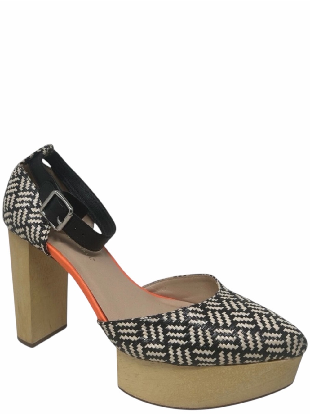 Rare Loeffler Randall Raffia Wooden Platform Pointed Toe Heels 8.5 Boho Retro